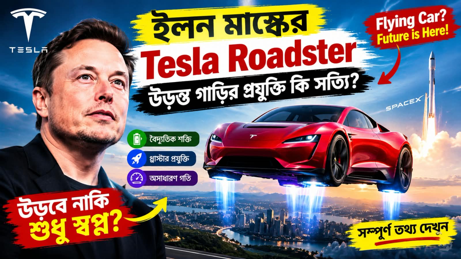ইলন মাস্কের Tesla Roadster: উড়ন্ত গাড়ির প্রযুক্তি কি সত্যি?